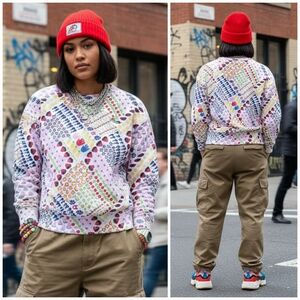 Champion × Susan Alexandra XS Eclectic Pop Art Streetwear Reverse Weave Sweater